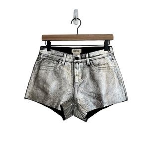 L’AGENCE High Rise Ryland Shorts Silver Foil Cotton Denim Pockets Sz 25 NWT #90